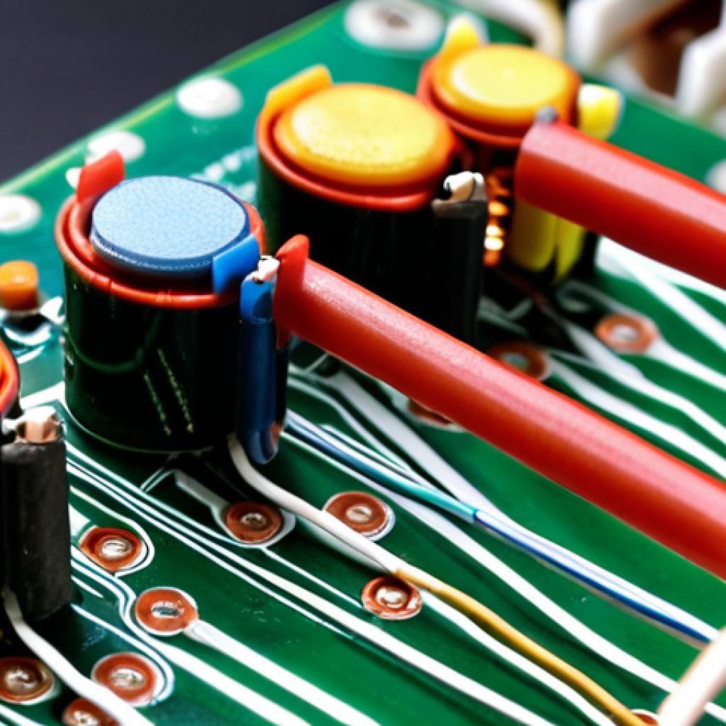 **Image:** A close-up shot of a breadboard circuit featuring a resistor (clearly showing color bands), capacitor, and diode. Wires connect the components. Focus on clear visuals for learning electronics.