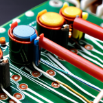 **Image:** A close-up shot of a breadboard circuit featuring a resistor (clearly showing color bands), capacitor, and diode. Wires connect the components. Focus on clear visuals for learning electronics.