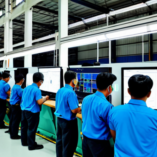 Smart Factory in Johor Bahru**

"A modern textile factory in Johor Bahru, Malaysia, showcasing IoT sensors monitoring machinery, fully clothed workers in appropriate attire, safe for work, professional environment, showing real-time data analysis on large screens, perfect anatomy, correct proportions, natural pose, well-lit, high quality, professional photography, safe for work, appropriate content, fully clothed, family-friendly."

**