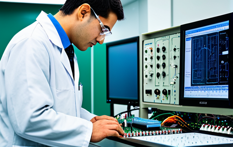 **

A professional electrical engineer in a fully clothed, modest lab coat, working on a circuit board in a clean, modern laboratory. The background includes various electronic components and testing equipment. Safe for work, appropriate content, perfect anatomy, correct proportions, natural pose, well-formed hands, proper finger count, natural body proportions, professional.

**