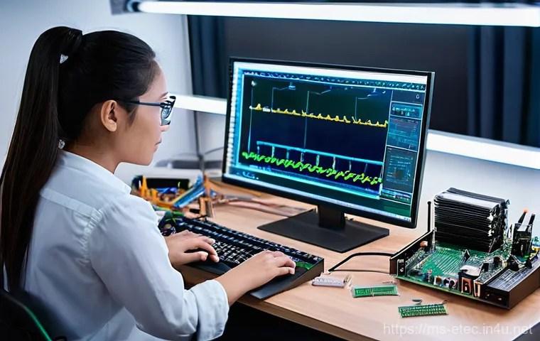 전자기술사와 관련된 프로그래밍 언어 - **Prompt:** A highly detailed, realistic image of a modern electronics engineer's workspace. A femal...