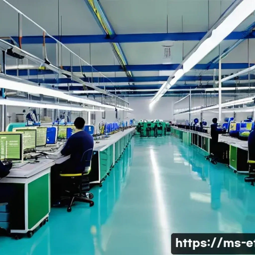 전자기술사와 관련된 산업 동향 분석 - A modern Malaysian electronics factory interior in Selangor, featuring advanced robotic arms assembl...