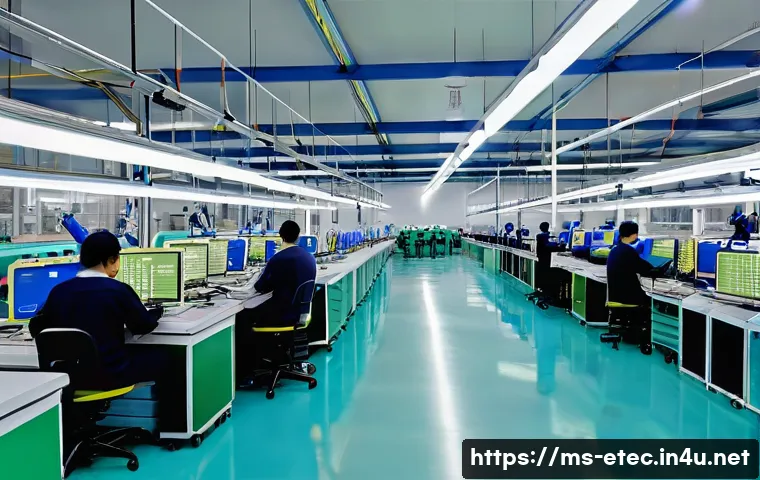 전자기술사와 관련된 산업 동향 분석 - A modern Malaysian electronics factory interior in Selangor, featuring advanced robotic arms assembl...