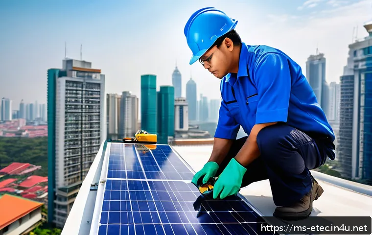 전자기술사 자격증 활용 사례별 분석 - A professional Malay male electrician wearing a certified uniform with a visible official electrical...